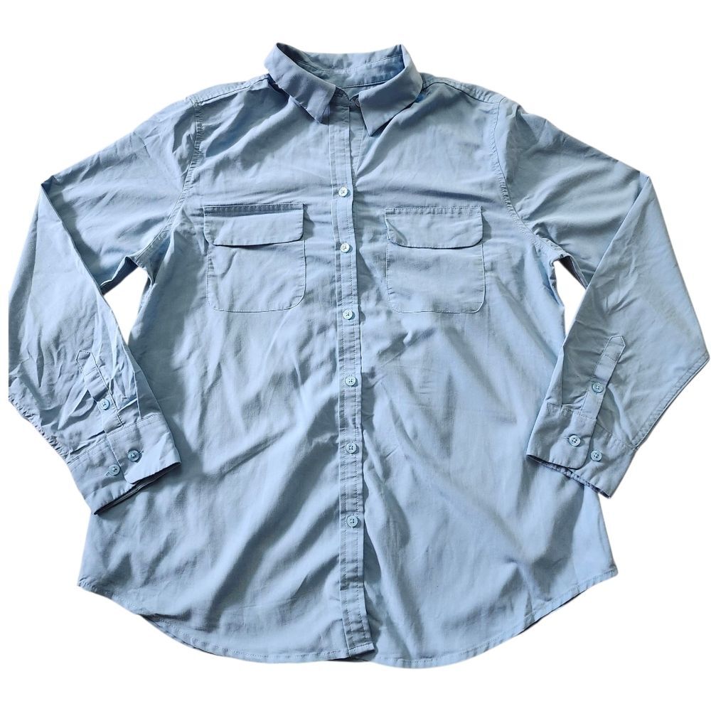 Chico's Light Blue Silky Soft Casual Button Down Shirt. Sz. 1 (US M)